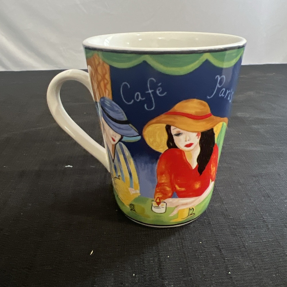 Furio Cafe Paris Coffee Mug Ceramic Tapered Tea Cup Women in Hats